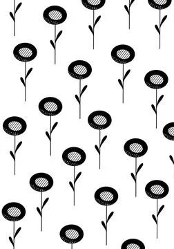 Flower doodle Pattern wallpaper. Black and white botanical Background Stock Illustration