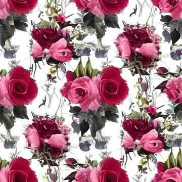 Flower draw seamless random pattern. floral abstract background. modern des.. Stock Illustration