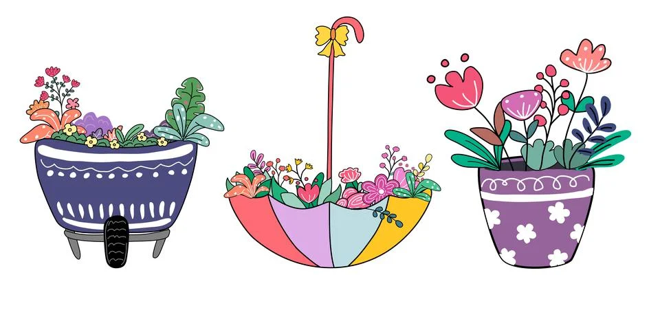 Flower element vector design colorful doodle style Stock Illustration