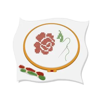 Flower embroidery needlework isolated vector illustration on white background Stock Illustration