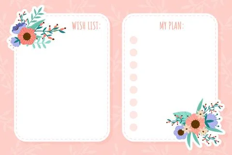 Flower Empty Note Card Design with Blooming Flora Vector Template Stock Illustration