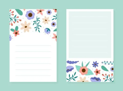 Flower Empty Note Card Design with Blooming Flora Vector Template Stockillustratie