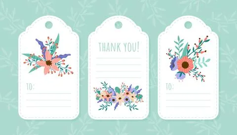 Flower Empty Note Card Design with Blooming Flora Vector Template Stock Illustration