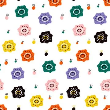 Flower field in a flat style. Creative scandinavian kids texture for fabric Stock Illustration