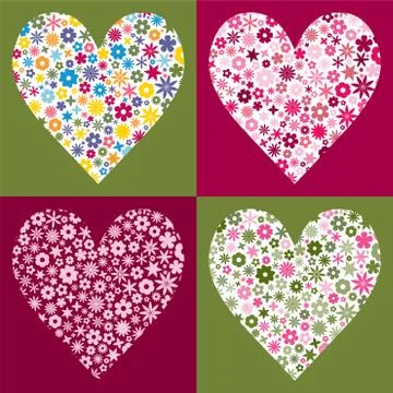 Flower filled hearts Stock Illustration