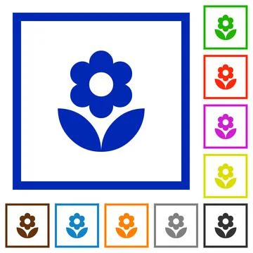 Flower flat framed icons Stock Illustration