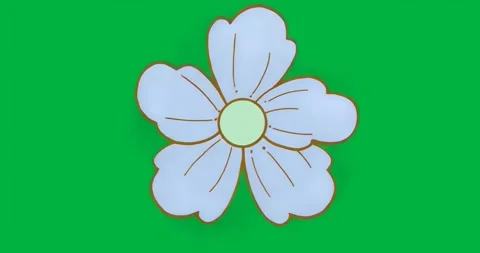 Flower floating on transparent bg featuring six blue petals outlined in brown Stock Footage 317450033