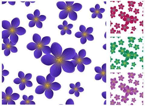 Flower floral pattern design pack including blue, violet, red maroon, green.. Stock Illustration