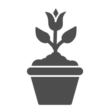 Flower in flowerpot solid icon, floral concept, plant in flowerpot sign on white Stock Illustration