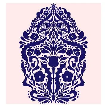 Flower. Folk-style pattern, symmetrical, detailed vector element. Rustic, Sca Stock Illustration