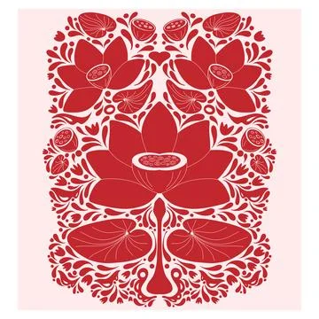 Flower. Folk-style pattern, symmetrical, detailed vector element. Rustic, Sca 库存插图