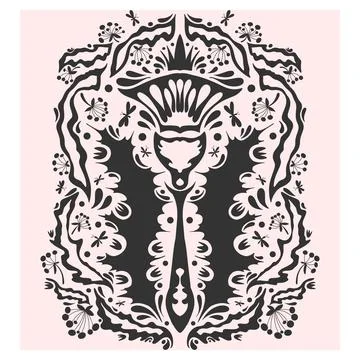 Flower. Folk-style pattern, symmetrical, detailed vector element. Rustic, Sca Stock Illustration