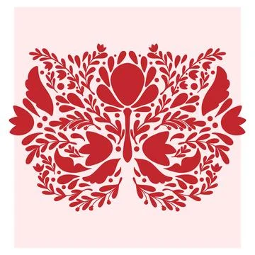 Flower. Folk-style pattern, symmetrical, detailed vector element. Rustic, Sca Illustrazione stock