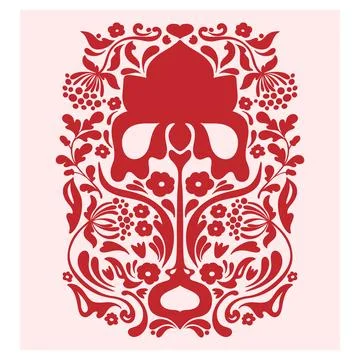 Flower. Folk-style pattern, symmetrical, detailed vector element. Rustic, Sca Illustrazione stock