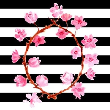 Flower frame on black stripes イラスト素材