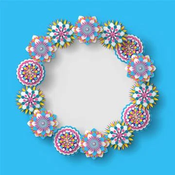 Flower Frame, Empty Banner of Rounded Shape Vector Stock Illustration