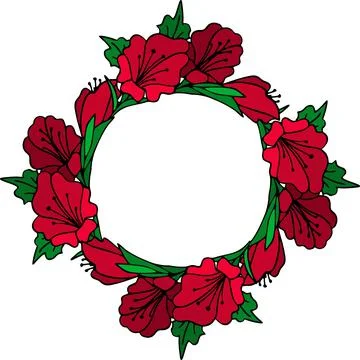 Flower frame of large red flower buds on a white background, border, postcard Illustrazione stock