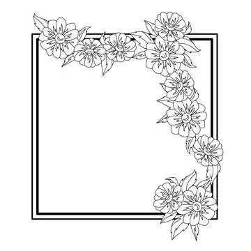 Flower frame with linear daisy. Banner with beautiful decorative stylized sum Stock Illustration
