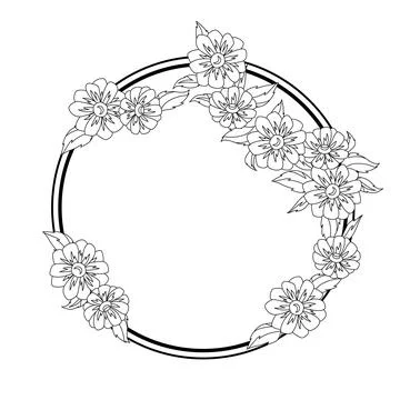 Flower frame with linear daisy. Circle with beautiful decorative stylized sum Stock Illustration
