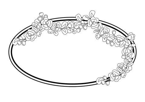 Flower frame with linear pansies. Background with beautiful decorative styliz Stock Illustration