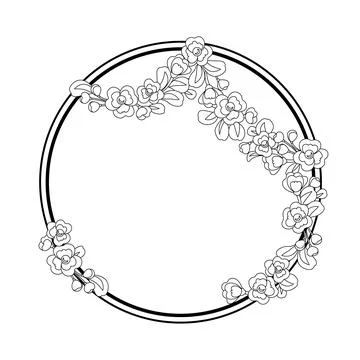 Flower frame with linear pansies. Circle with beautiful decorative stylized s Stock Illustration