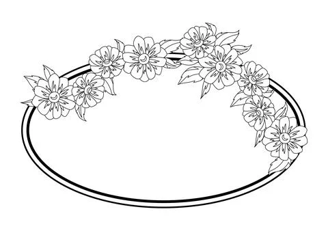 Flower frame with linear peony. Background with beautiful decorative stylized Stock Illustration