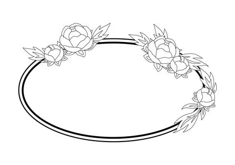 Flower frame with linear peony. Background with beautiful decorative stylized Stock Illustration