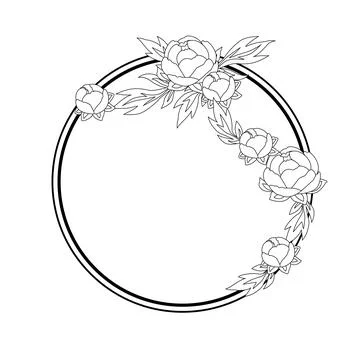 Flower frame with linear peony. Circle with beautiful decorative stylized sum Stock-Illustration