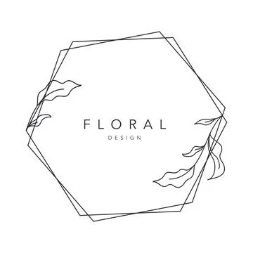 Flower frame logo wedding frame hexagon geometric invitation card template ha Stock Illustration