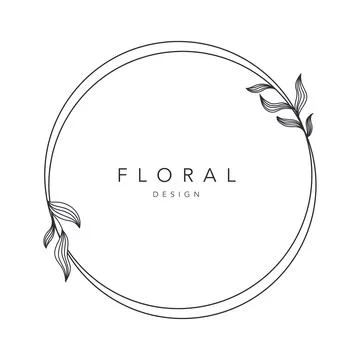 Flower frame logo wedding frame template round geometric invitation card hand Stock Illustration