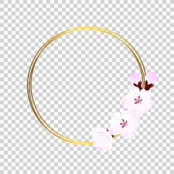 Flower frame made of hand drawn cherry blossoms with contour lines. Collecti Stock Illustration