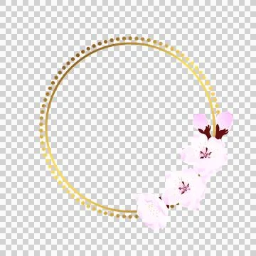 Flower frame made of hand drawn cherry blossoms with contour lines. Collecti Stock Illustration