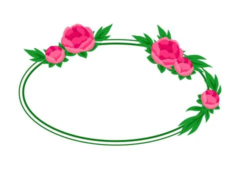 Flower frame with peony. Background with beautiful decorative summer flowers. Stock Illustration