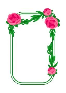 Flower frame with peony. Decor with beautiful decorative summer flowers. Stock Illustration