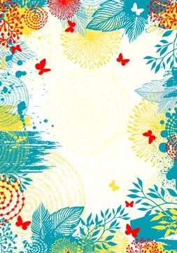 Flower frame for text with butterflies. Postcard. Vector illustration Stock Illustration