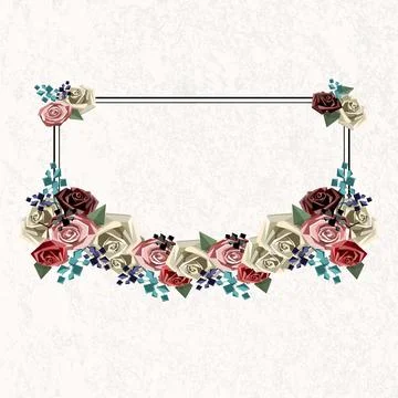 Flower frames consisting of roses and decorative branches in low poly style Stock Illustration