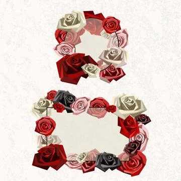 Flower frames consisting of roses and decorative branches set in low poly style Stock Illustration