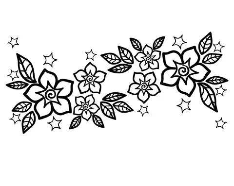 Flower garland seamless - vector linear picture for coloring. Outline. Stock Illustration