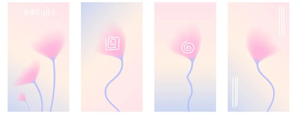 Flower gentle set with soft gradient for social media post. Gentle pastel blur Ilustração Stock