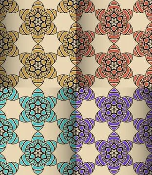 Flower geometry seamless pattern for fabric, clothes. Warm colors Stock Illustration