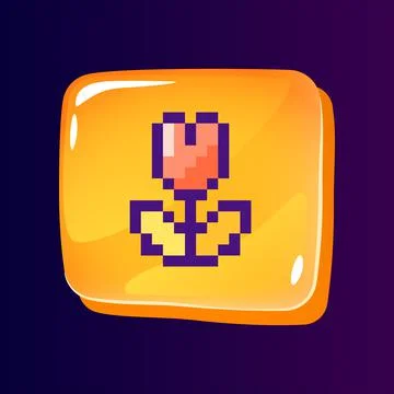 Flower glossy ui button with pixelated color icon Stock Illustration