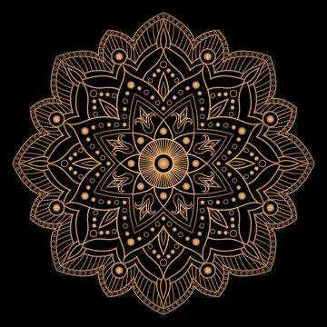 Flower gold black element design. Mandala vector Stock Illustration
