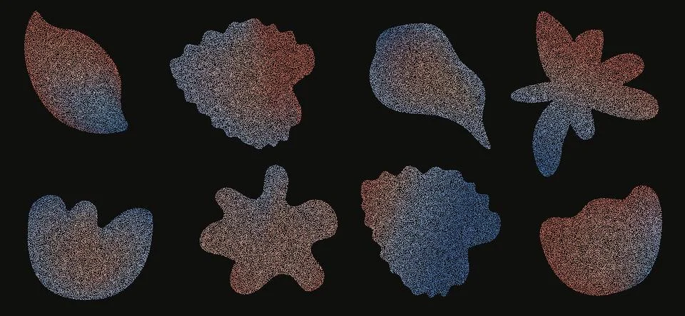 Flower grainy dissolved gradient shapes. Organic florals, leaves and plant form Ilustración de archivo