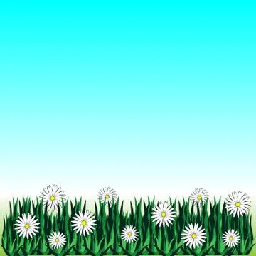 Flower with grass isolated on blue background Stock Illustration