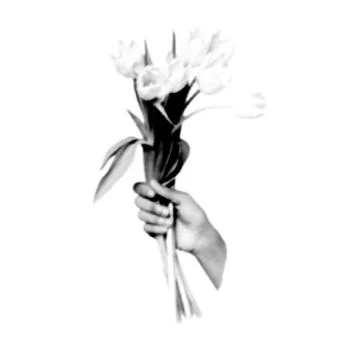 Flower in hand collage. Design element in trendy dotted pop art style. Retr.. Stock-Illustration