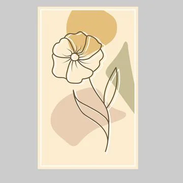 Flower is hand-drawn on a colored background with abstract figures. An abstra Stock Illustration