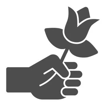 Flower in hand solid icon, valentine day concept, gift for beloved woman sign on 스톡 일러스트