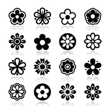 Flower head vector icons set Stock Illustration