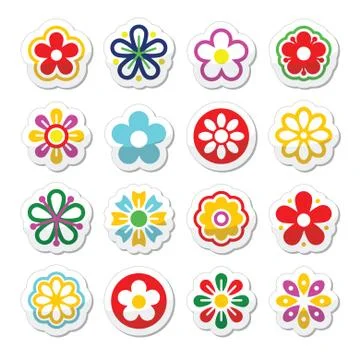 Flower head vector icons set Stock Illustration