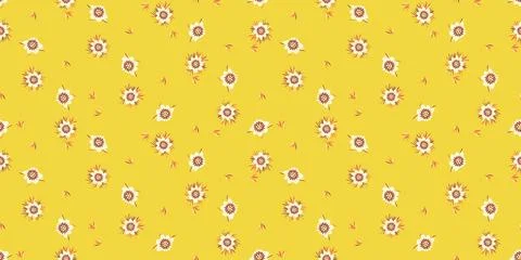 A flower heads seamless vector pattern on yellow Stock Illustration